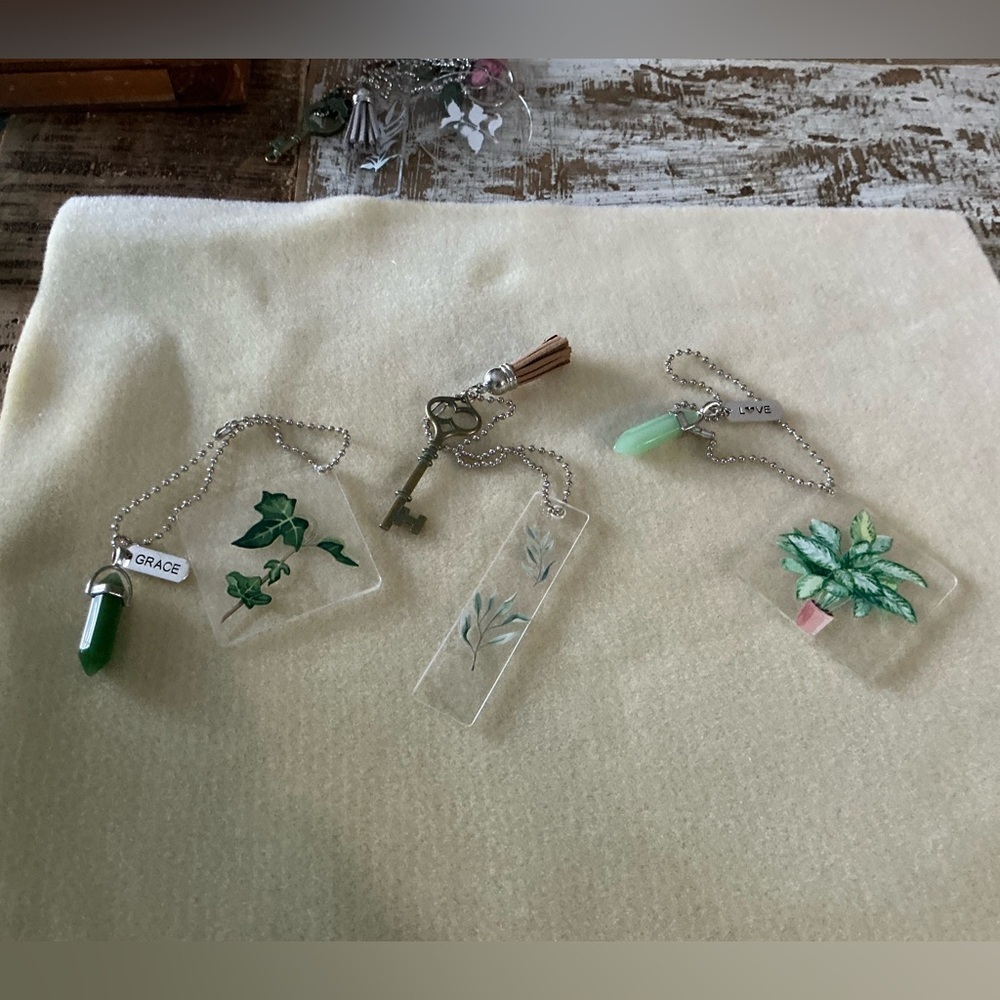 Set of 3 handmade rearview mirror hangars.  Chain is 10”
